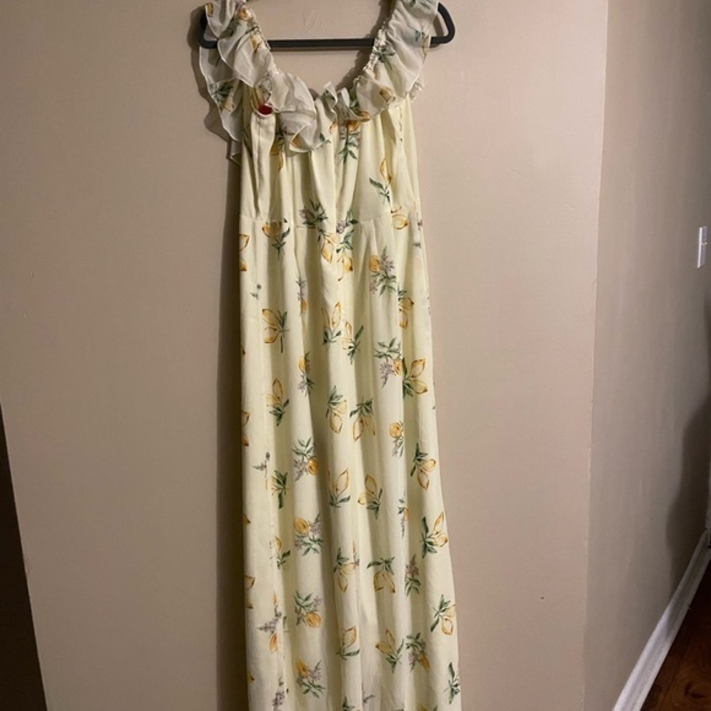 ASOS Off-Shoulder Ruffle Jumpsuit – Yellow Floral | Size 12 | Summer